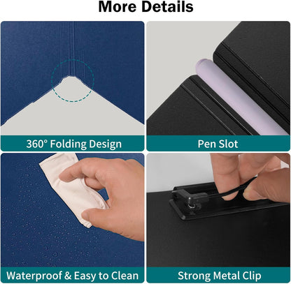 SITHON Foldable Clipboard Folder with Pen Slot, 360° Rotating PP Writing Pad with Dual Low Profile Metal Clips, Durable A4/Letter Size Document Folder for Nurses Classroom Business Office