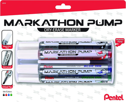 Pentel Markathon Pump Dry Erase Marker, Chisel Tip, Black Ink, 4 Pack (MWL6SXBP4A)