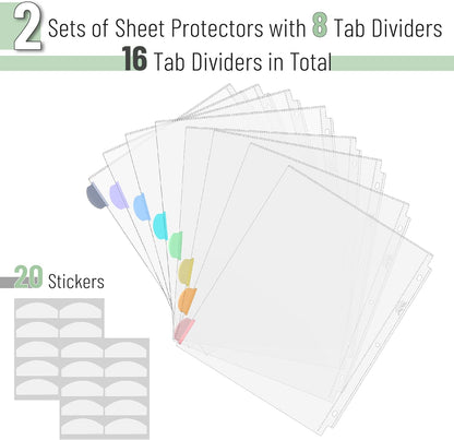 Mr. Pen- Clear Sheet Protectors with Tabs, 8.5x11 Inches, 8 Tabs, 2 Sets, Durable Clear Plastic Dividers for 3 Ring Binders, Insertable Index Page Divider with Multicolor Tabs