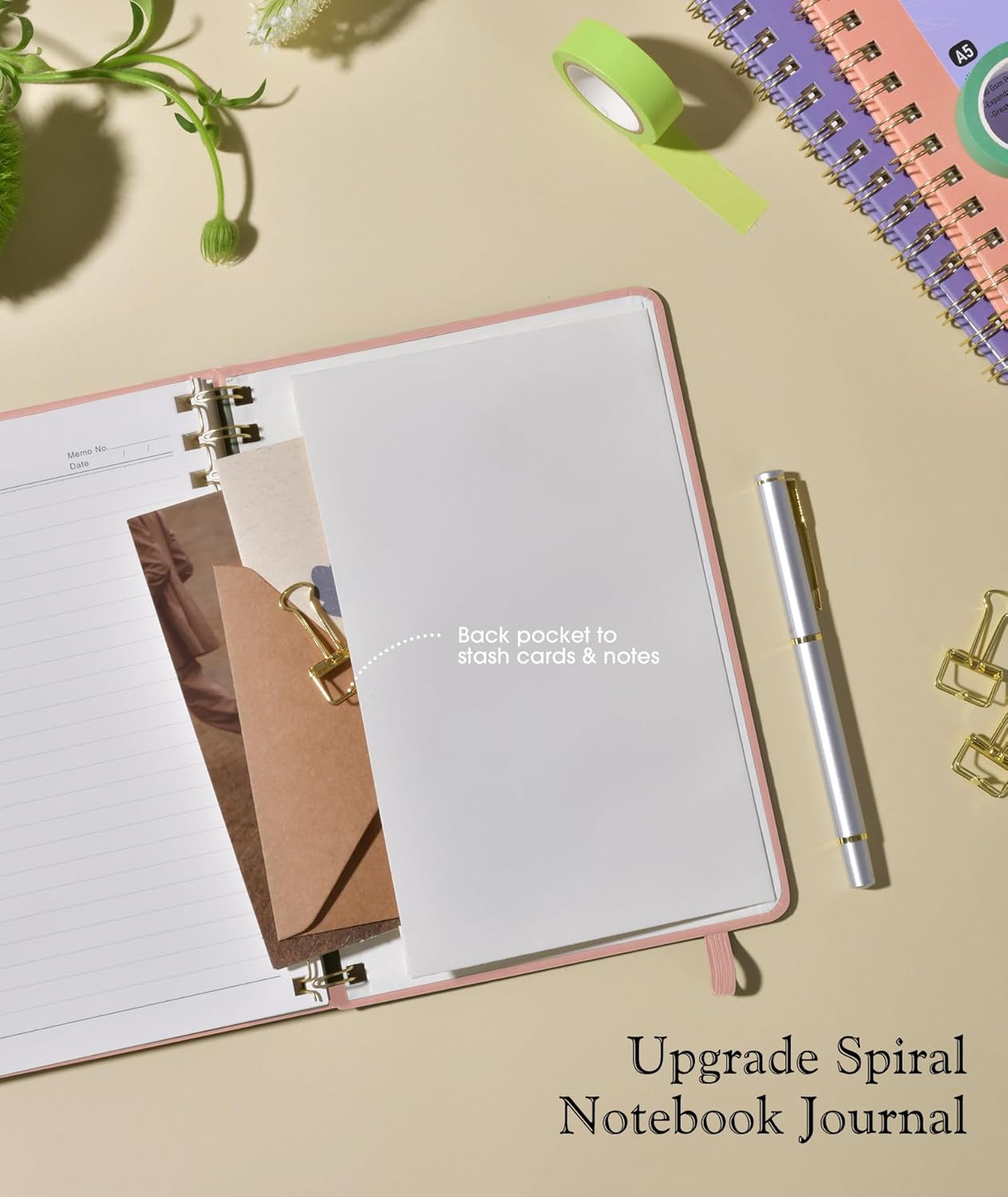 Lined Spiral Journal Notebook, A5 Hardcover Spiral Journals for Women Men, 150 Numbered Pages Spiral Bound Notebook, 100 GSM College Ruled Notebooks for Work, Note Taking 5.75" x 8.38", Olive Green
