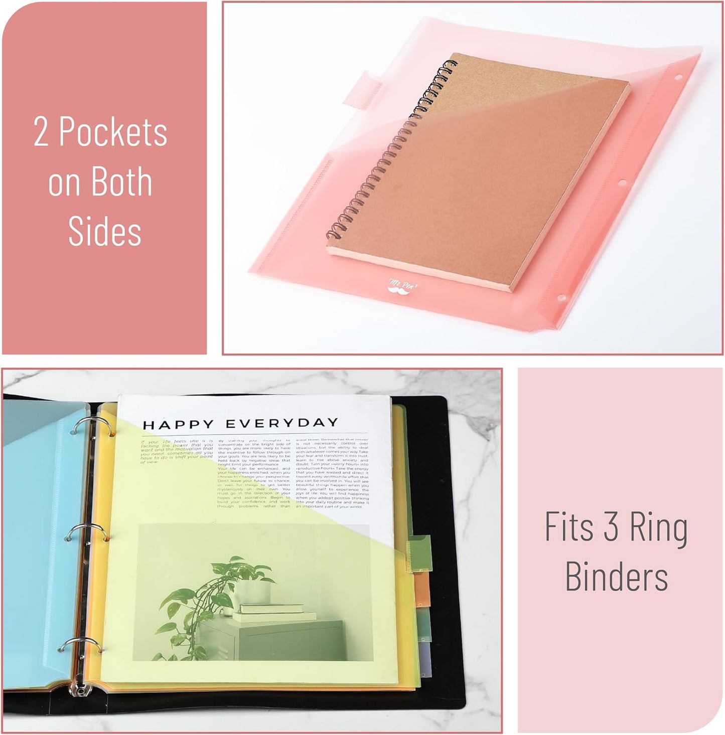 Mr. Pen- Binder Dividers with Pockets and Tabs, 1 Set, 8 Tabs/Set, Colorful, 3 Ring Binder Dividers with Tabs and Pockets on Both Sides