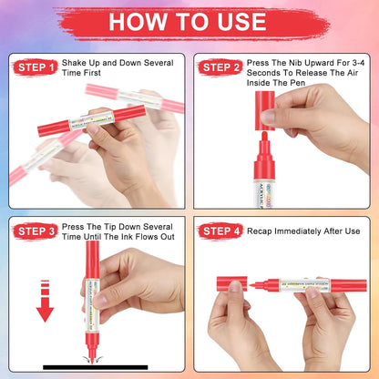 Paint Markers Paint Pens - 2 Pack Dual Tip Acrylic Permanent Marker (0.7mm & 3mm), Non-Toxic, Water-Based for Art Painting, Stone, Ceramic, Glass, Wood, Fabric, Metal, DIY Crafts (White)