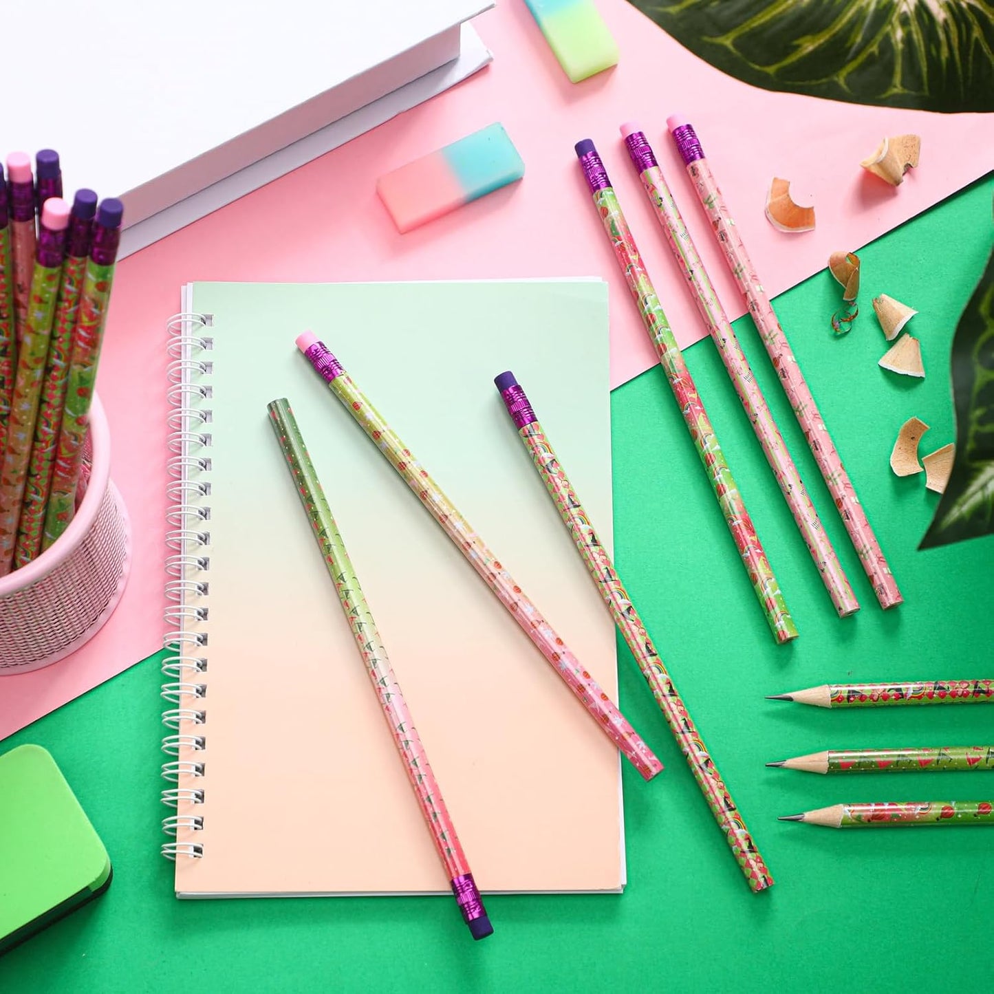 Fullhawl 120 Pcs Witch Party Favor Pencil Bulk Pink and Green Pencil Gift Witch Party Favors for Office School for Pink and Green Movie Supplies