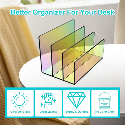 Boloyo Acrylic File Holder,1PC 2 Sections Rainbow File Organizer Mail Letter Sorter Desktop Folder Holder for Home Office School Envelope Bill Filling Paper Document