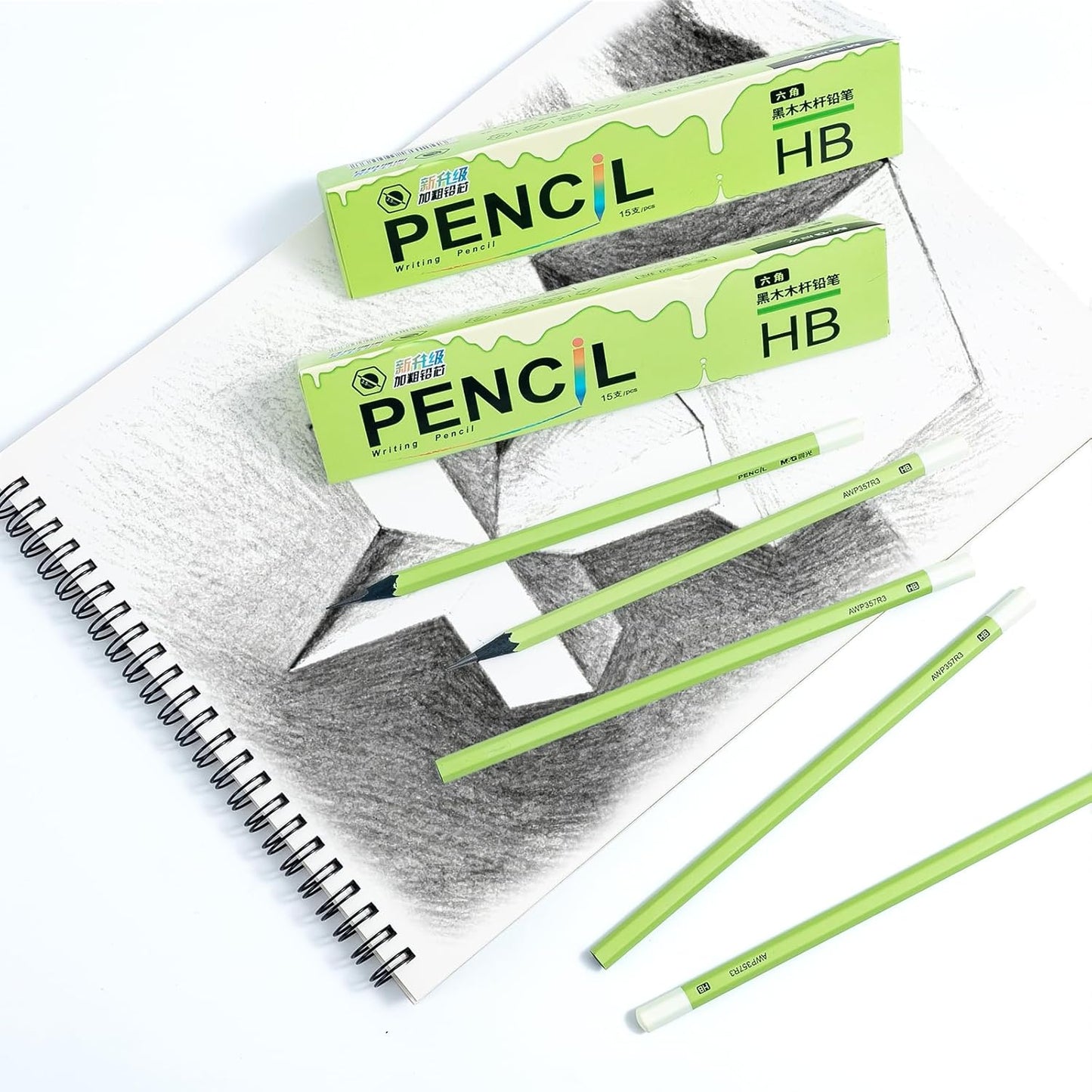 M&G Wood-Cased HB Pencils, 30 Count Green Barrel Black Wood, Hexagonal #2 HB Soft Bulk Pencils for School, Office, Unsharpened, No Eraser, Anti-Bite Tip, for Writing, Drawing & Sketching