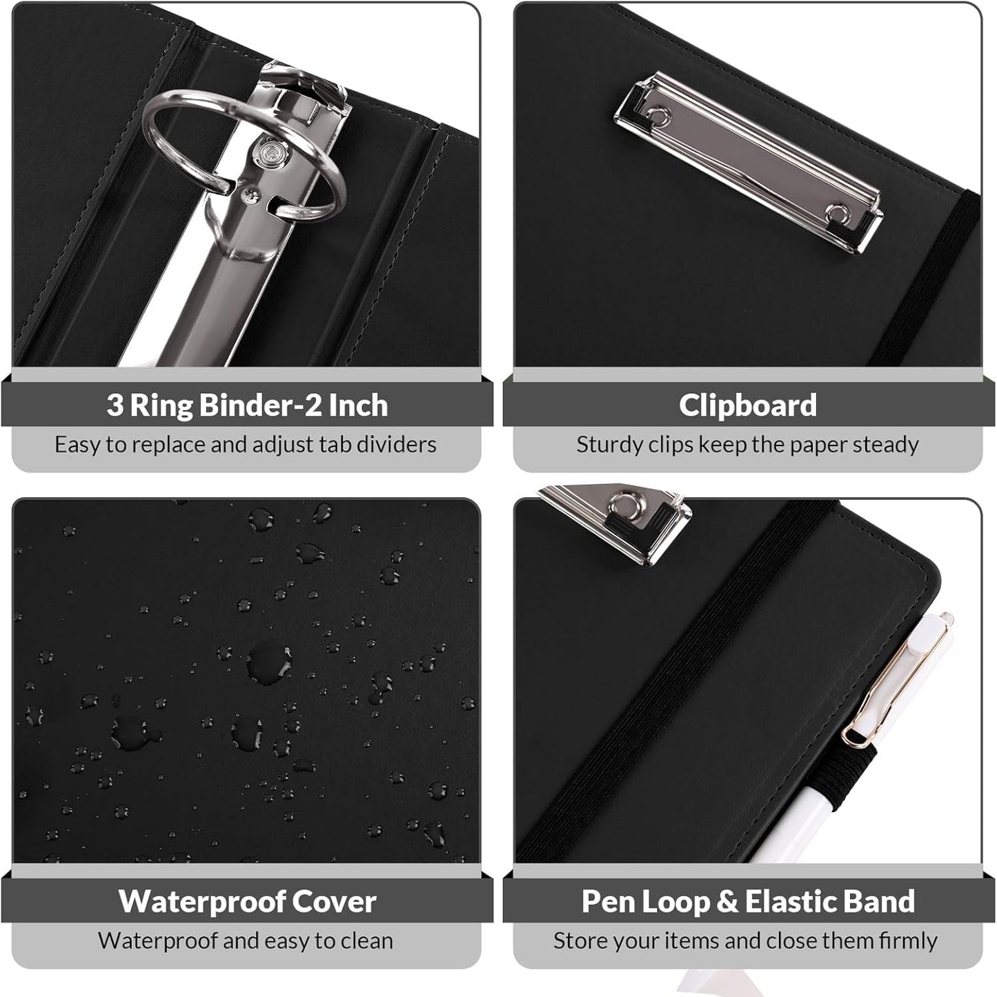 SKYDUE 3 Ring Binder with Clipboard,1 Inch Binder, 13.2" × 10.2" PU Clipboard Binder with Notepad & 5 Dividers with 5 Pockets, Labels, Clipboard Folder Great for School Office(Fit Letter Sized Paper)