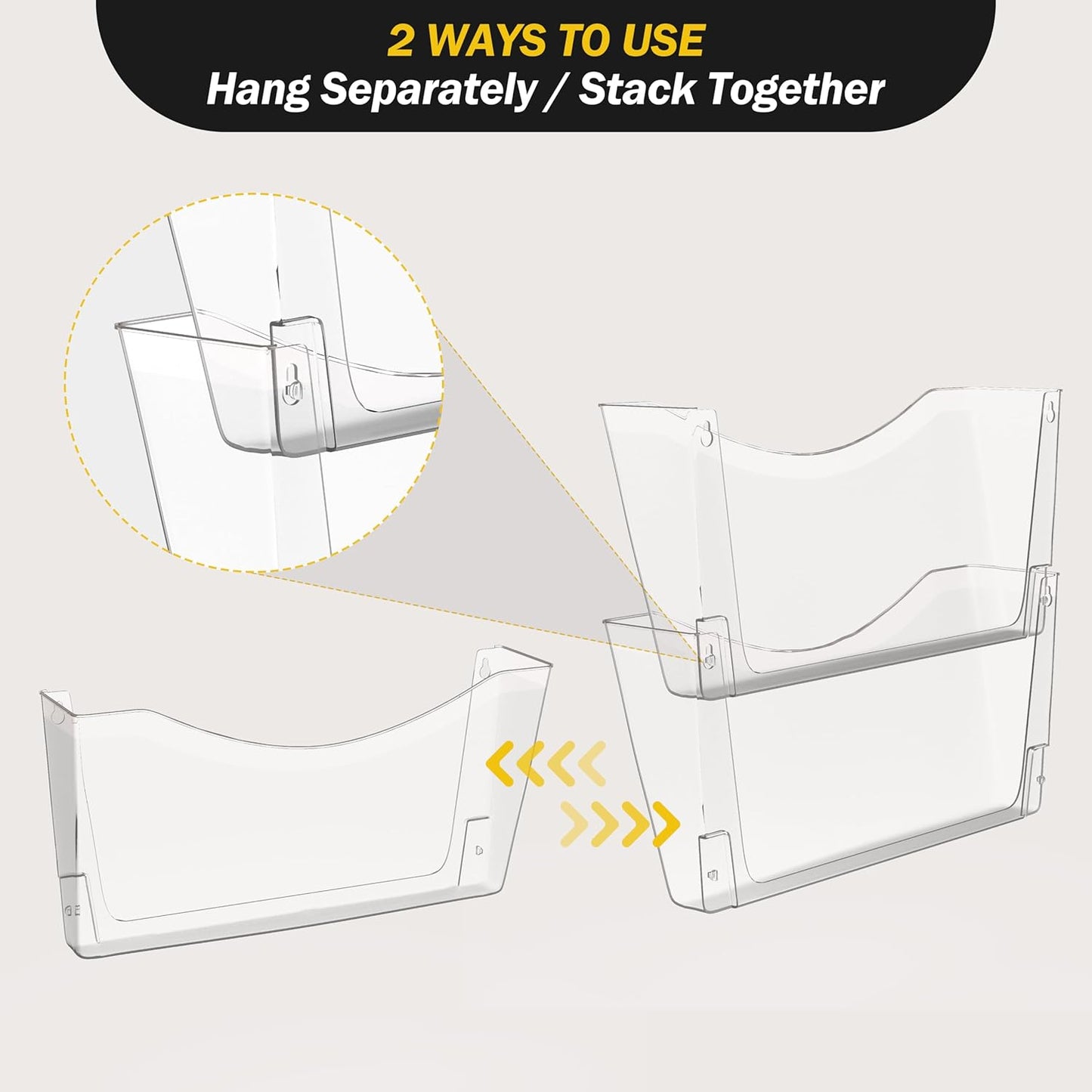 Kuntine.B 3 Pack Clear Single Pocket File Holder Hanging Wall Organizer, Wall Mount Mails Magazines Organizer for Office and Home