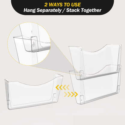 Kuntine.B 3 Pack Clear Single Pocket File Holder Hanging Wall Organizer, Wall Mount Mails Magazines Organizer for Office and Home