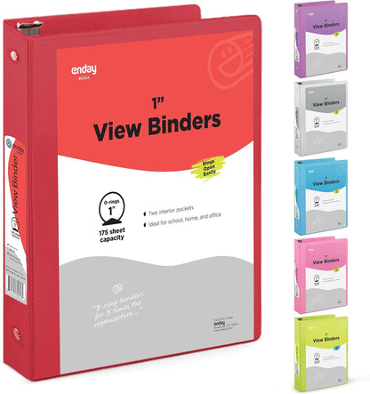 3 Inch Binder 3 Ring Binders Green, Slant D-Ring 3” Clear View Cover with 2 Inside Pockets, Heavy Duty Colored School Supplies Office and Home Binders – By Enday