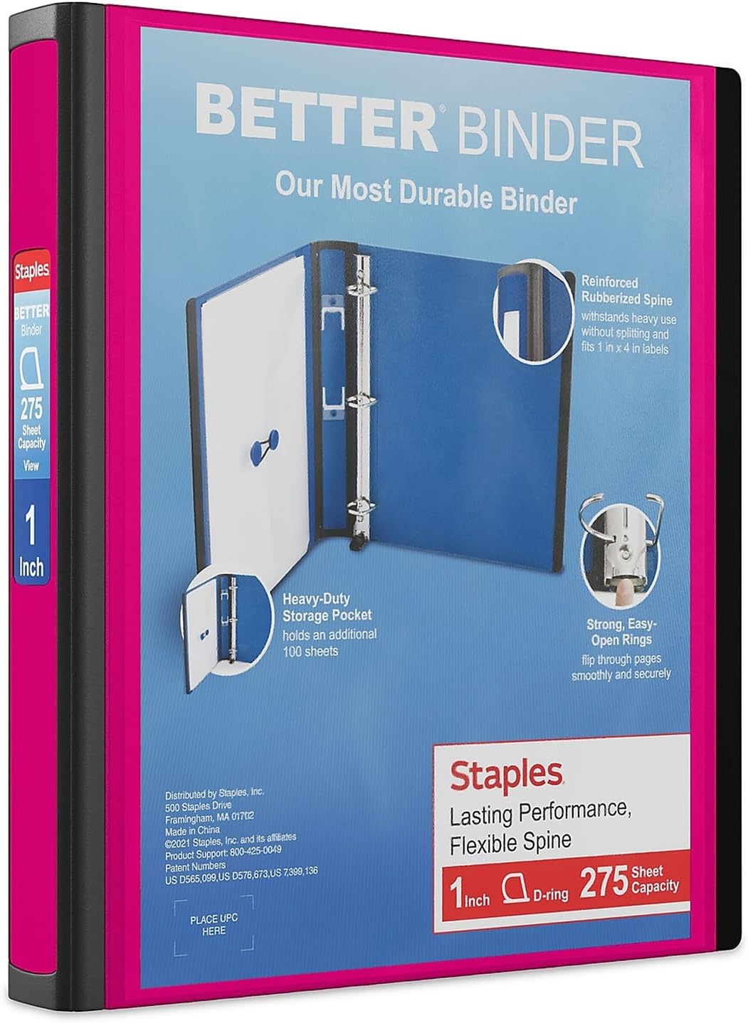 Staples Better Binder 2-Inch D-Ring View Binder, Reinforced Spine, Holds Up to 540 Sheets, Teal, for Office & School