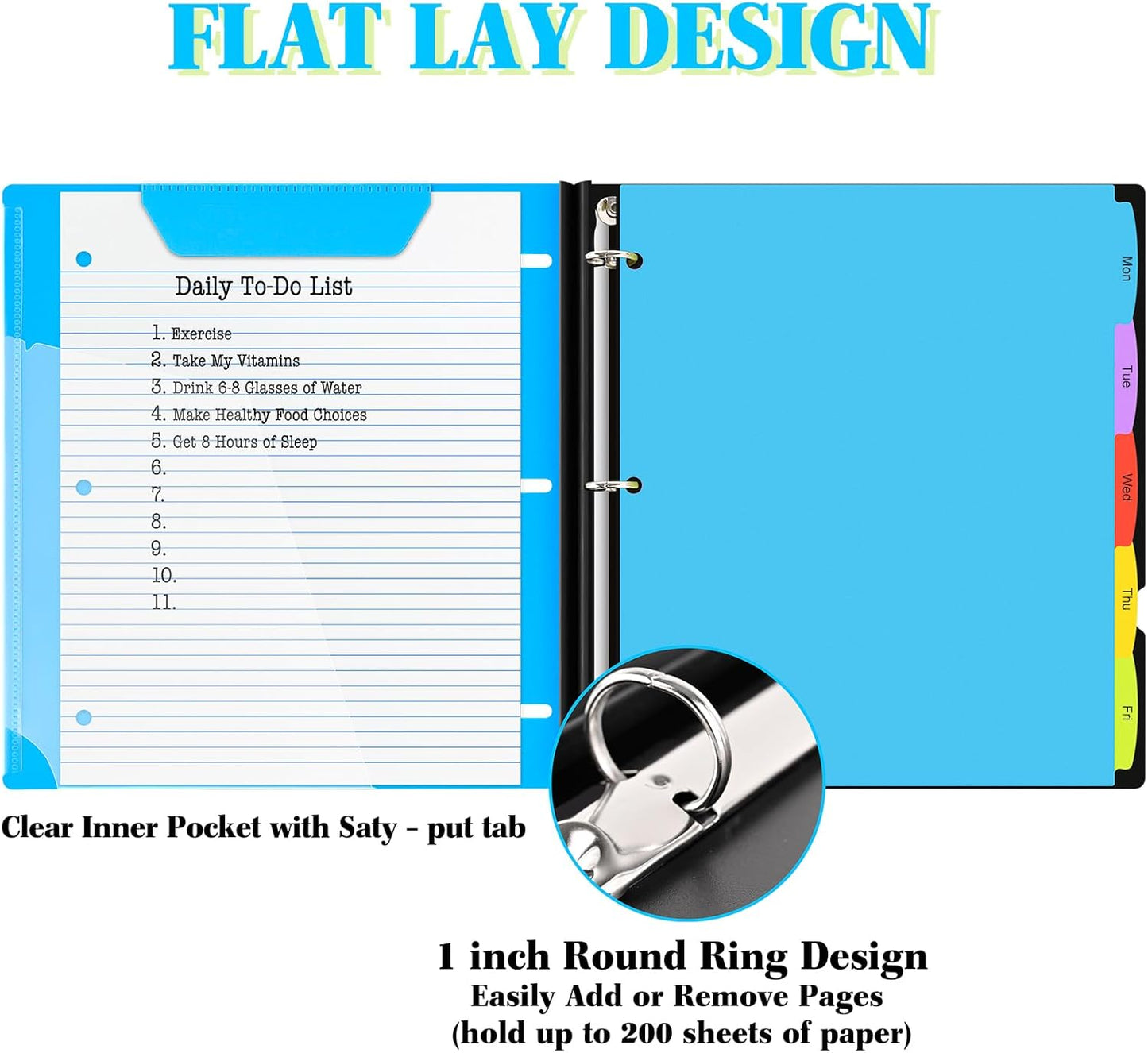 INFUN Telescoping 3 Ring Binder - 4PCS, Portable Plastic 3 Ring Binder with Telescoping Spine, Binders with Foldable Front Cover Holds 8.5"x11" Paper for School, Office, Homes