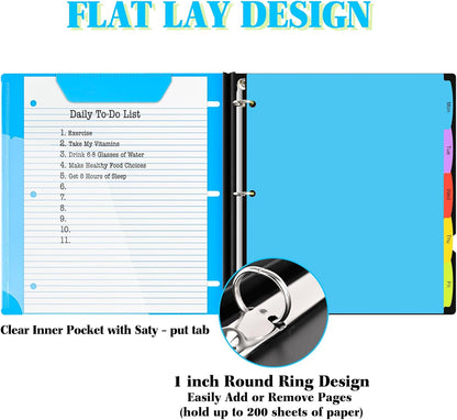 INFUN Telescoping 3 Ring Binder - 4PCS, Portable Plastic 3 Ring Binder with Telescoping Spine, Binders with Foldable Front Cover Holds 8.5"x11" Paper for School, Office, Homes