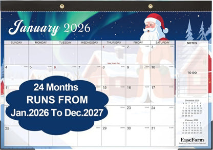 24 Month Desk Calendar 2026-2027, Runs from January 2026 to December 2027, Large 17"x12" Desktop/Wall Monthly Calendar, 2 Year Academic Calendar with Note & To Do for Home, School or office