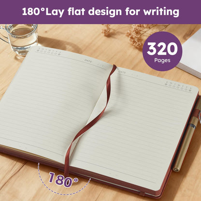 Hardcover Lined Notebook Journal for Writing, 320 Pages Leather Thick College Ruled Notebook Journal with 100GSM Paper, A5 (5.7'' X 8.4'') Daily Journal for Women Men Work Organization, Black