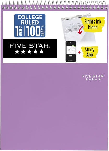 Five Star Top Spiral Notebook + Study App, 1 Subject, College Ruled Notepad, 8-1/2" x 11", 100 Sheets, Fights Ink Bleed, Water Resistant Cover, Seaglass Green (820058C-ECM)