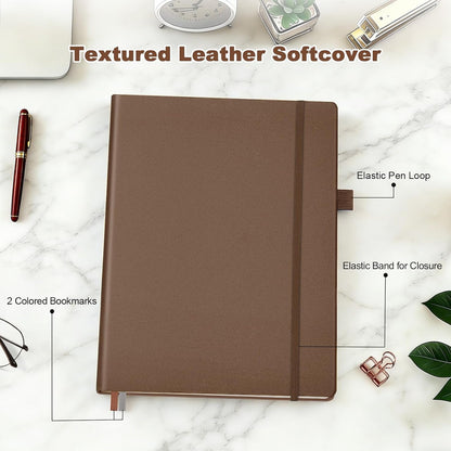 College Ruled Notebook, A4 Softcover Leather Notebook for Work, Lined Notebook Journal for Women, Men, 192 Thick Paper, Lay Flat, Large Notebook with 2 Pockets, Professional Business Notebook, Blue