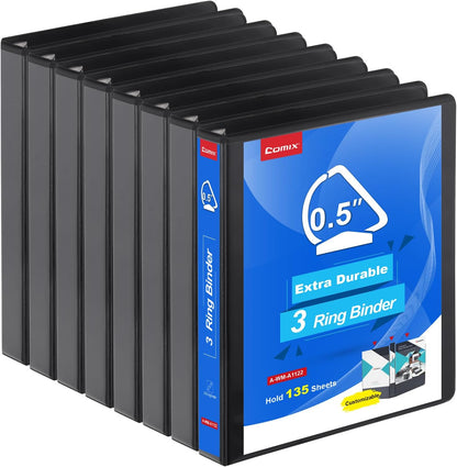 COMIX Heavy Duty Slant-D Ring View Binder, 1 inch 3 Ring Binders, Hold 225 Sheets of 8.5" x 11" Paper, 12 Pack (Black)