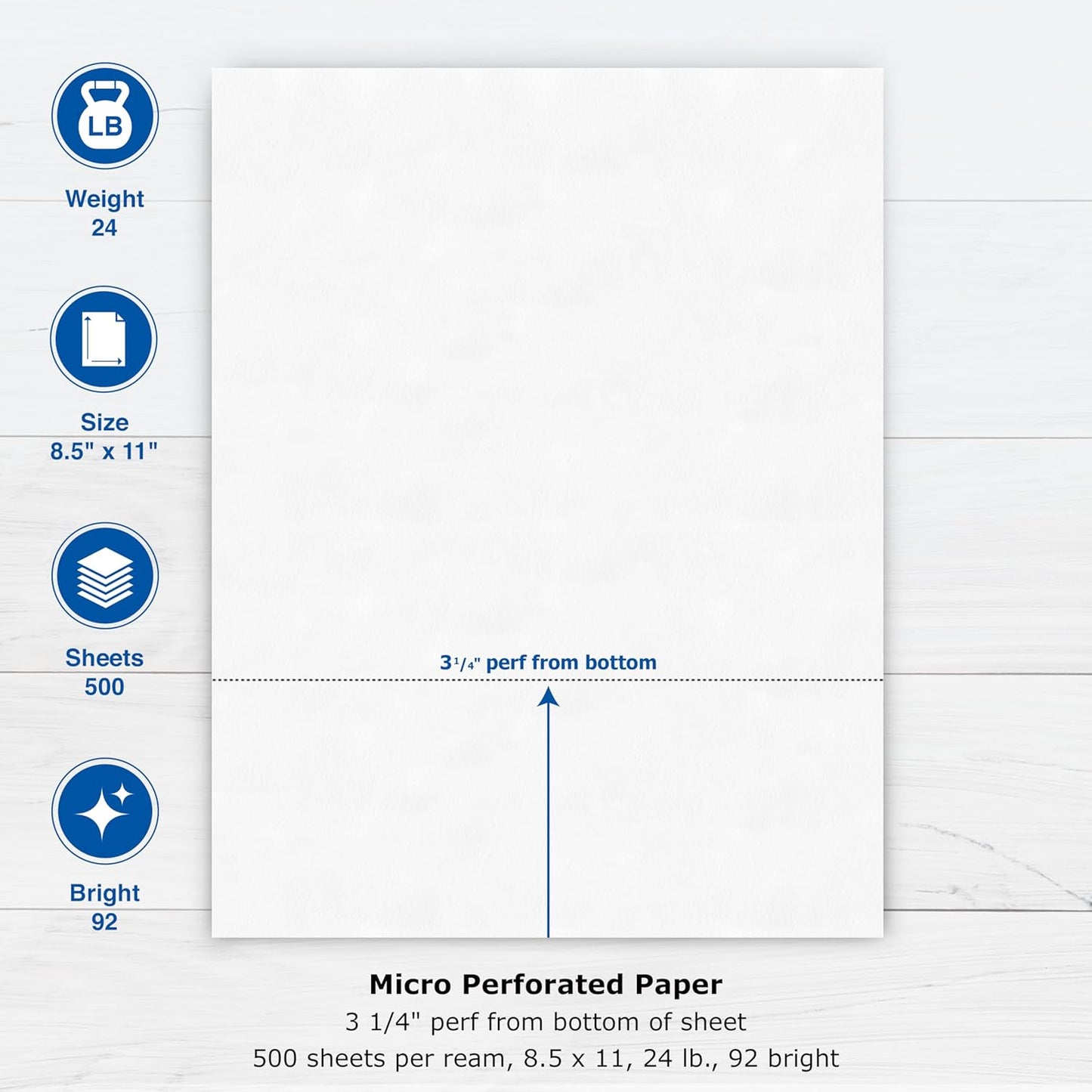 PrintWorks Professional 3 2/3" Horizontal Perforated Paper 8.5” x 11” - Perfect For W-2, 1099, & Statement Use - Made in the USA - 500 Sheets - 20 lb - Printer Compatible - White (04124)