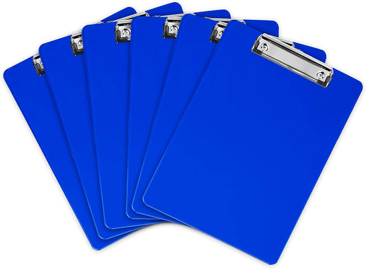 Blue Plastic Clipboard with Low Profile Clip (Pack of 12) - Letter Size Clip Board Blue with Flat Clip, A4 Size Acrylic Clipboard for Boys and Girls | Cute Aesthetic College & Back to School Supplies