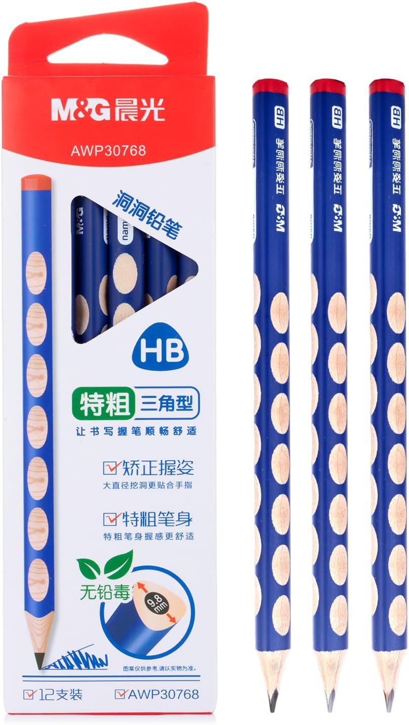 M&G 30pcs Triangular Pencils, 2B Pencils with Grip Correction, Wooden Graphite Pencils, Pre-Sharpened Break-Resistant, Suitable for Writing, Drawing, and Sketching