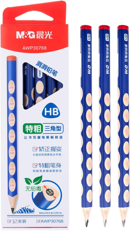 M&G 30pcs Triangular Pencils, 2B Pencils with Grip Correction, Wooden Graphite Pencils, Pre-Sharpened Break-Resistant, Suitable for Writing, Drawing, and Sketching