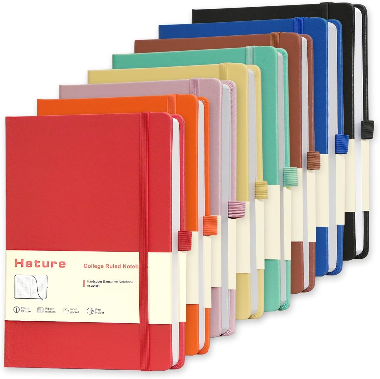 Heture 8 Pack Lined Journal Notebooks,A5 Hardcover Notebooks, 5.5 x 8.3 inch, 100GSM, 160 Pages, Classic College Ruled Notebooks for Writing/Work/Travel/College (Black)