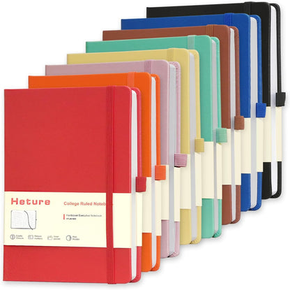 Heture 8 Pack Lined Journal Notebooks,A5 Hardcover Notebooks, 5.5 x 8.3 inch, 100GSM, 160 Pages, Classic College Ruled Notebooks for Writing/Work/Travel/College (Black)