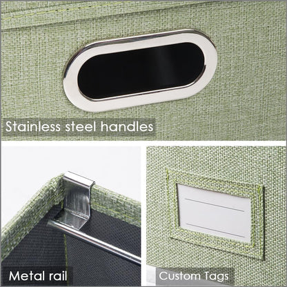 PRANDOM File Organizer Box - Collapsible Decorative Linen Filing Storage with Lids for Letter Size - Grey (14x9.3x10.8 inch)