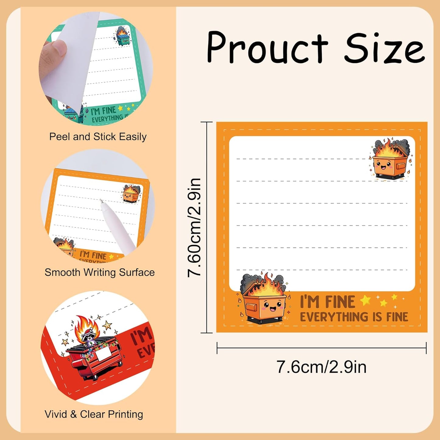 Dumpster Fire Sticky Notes 9 Pack, Funny Dumpster Fire Notepads for Work Stress Relief, Cute Self-Stick Memo Note Pads for Office, Humorous Gifts for Coworkers Students School Office Supplies 3×3 Inch