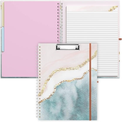 Rimilak Spiral Clipboards Folio with Refillable Lined Notepad, 14.5 x 9.8 In, Hardcover Cover with 5 Interior Pockets, Elastic Band and Pen Loop Series. Cute Stylish Clipfolio, Daisy Flower