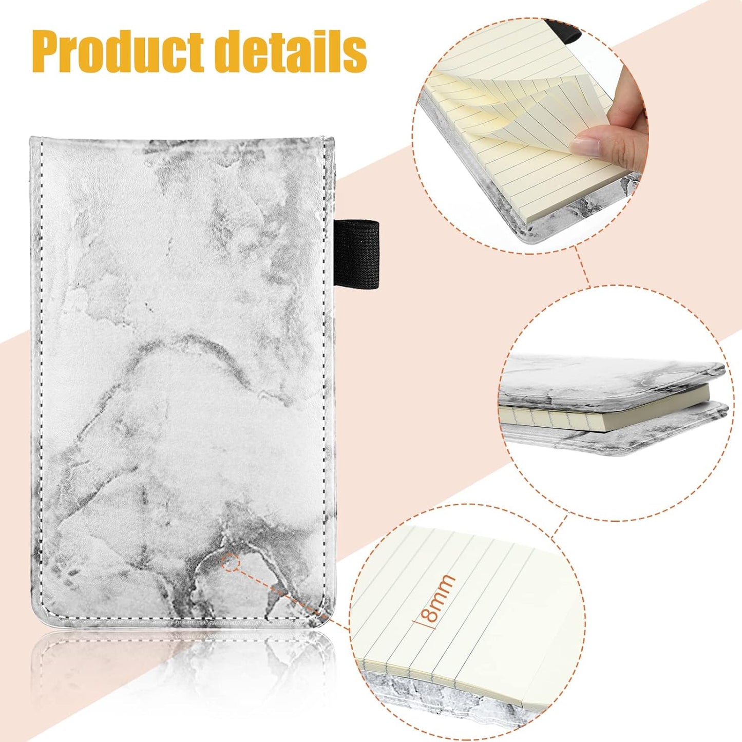 Outus 10 Pcs Mini Pocket Notepad Holder Set Included Small Leather Pocket Notebook Holder with 50 Lined Sheets, Metal Pen, 8 Pcs 3 x 5 Inch Memo Book Refills, 30 Lined Paper Per Note Pad (Black)