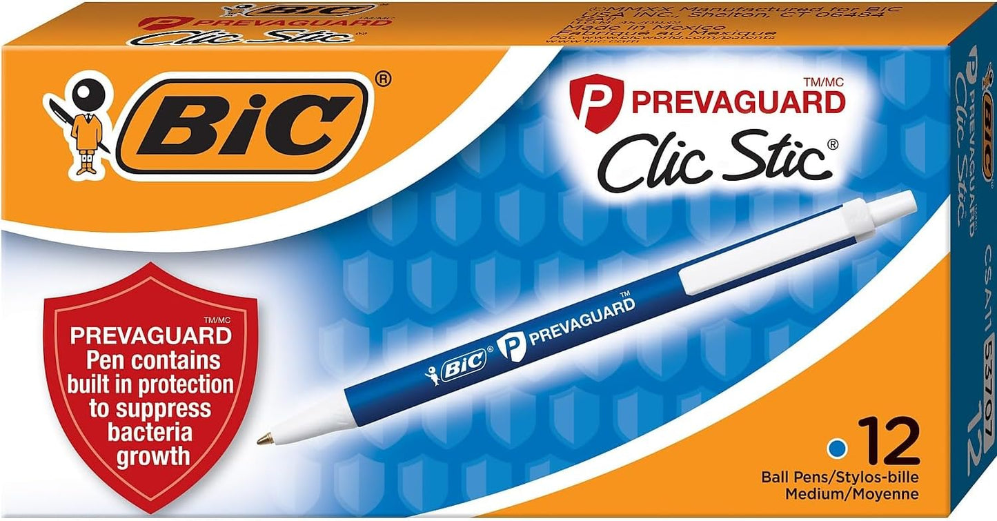 BIC PrevaGuard Clic Stic Ballpoint Pen, Black, 60-Count