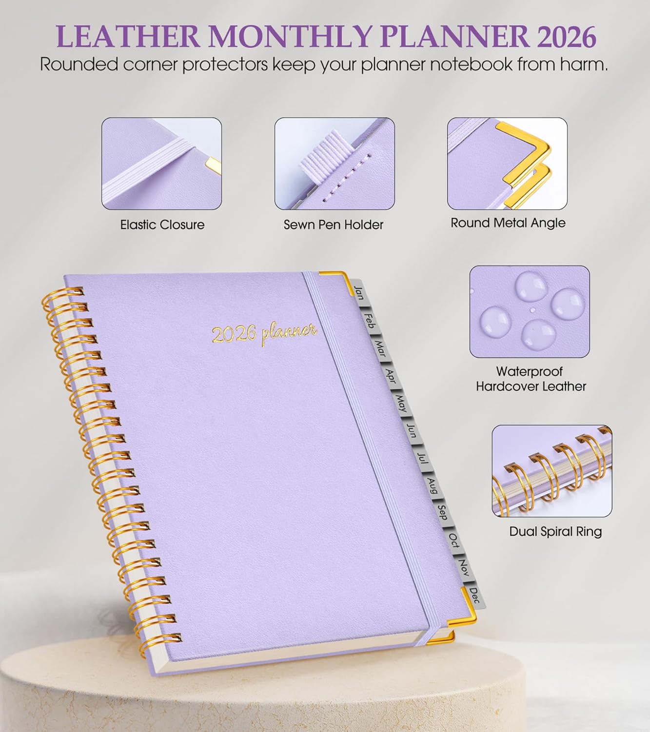 2026 Planner, Weekly and Monthly Calendar Planner from January 2026 - December 2026, 8.5" x 11" Hardcover Leather Hourly Appointment Book with Tabs, Spiral Daily Planners for School Work Home, Green
