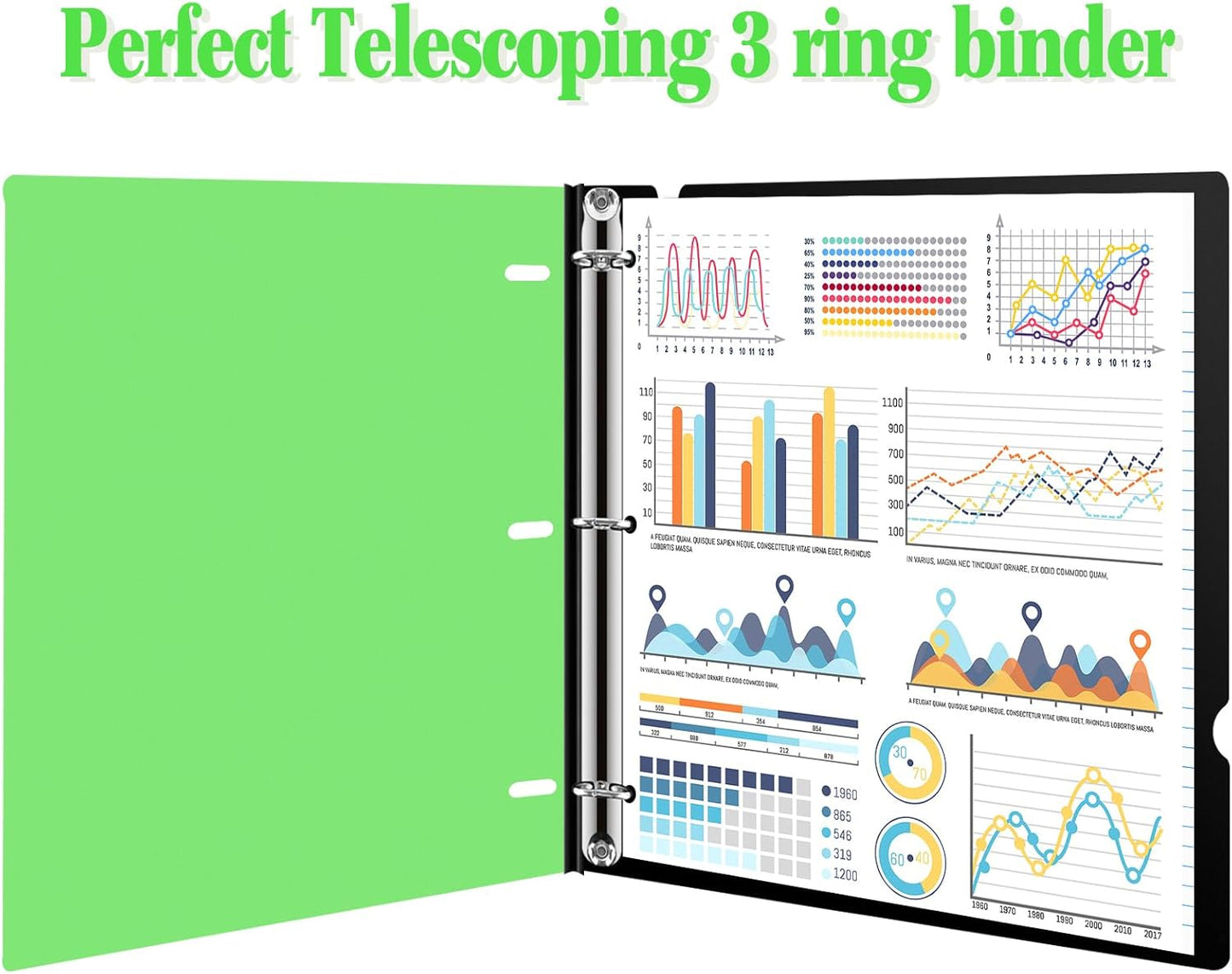 INFUN Telescoping 3 Ring Binder - 4PCS, Portable Plastic 3 Ring Binder with Telescoping Spine, Binders with Foldable Front Cover Holds 8.5"x11" Paper for School, Office, Homes