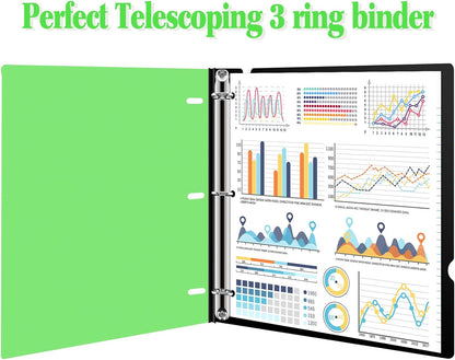INFUN Telescoping 3 Ring Binder - 4PCS, Portable Plastic 3 Ring Binder with Telescoping Spine, Binders with Foldable Front Cover Holds 8.5"x11" Paper for School, Office, Homes