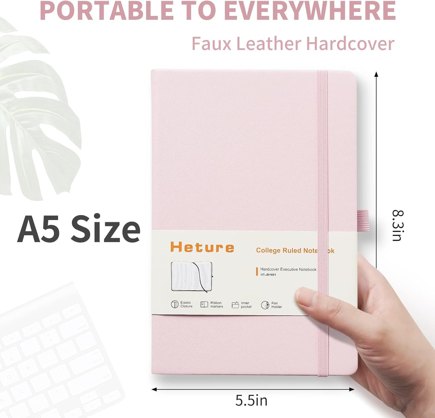 Heture 8 Pack Lined Journal Notebooks,A5 Hardcover Notebooks, 5.5 x 8.3 inch, 100GSM, 160 Pages, Classic College Ruled Notebooks for Writing/Work/Travel/College (Black)