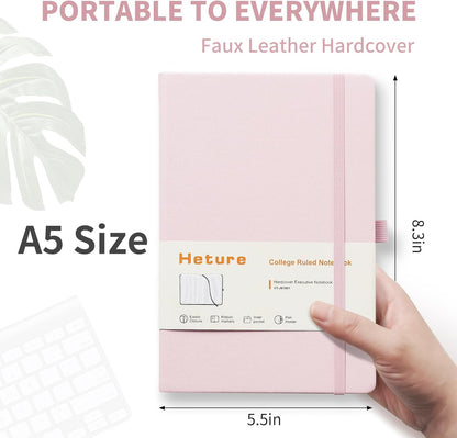 Heture 8 Pack Lined Journal Notebooks,A5 Hardcover Notebooks, 5.5 x 8.3 inch, 100GSM, 160 Pages, Classic College Ruled Notebooks for Writing/Work/Travel/College (Black)