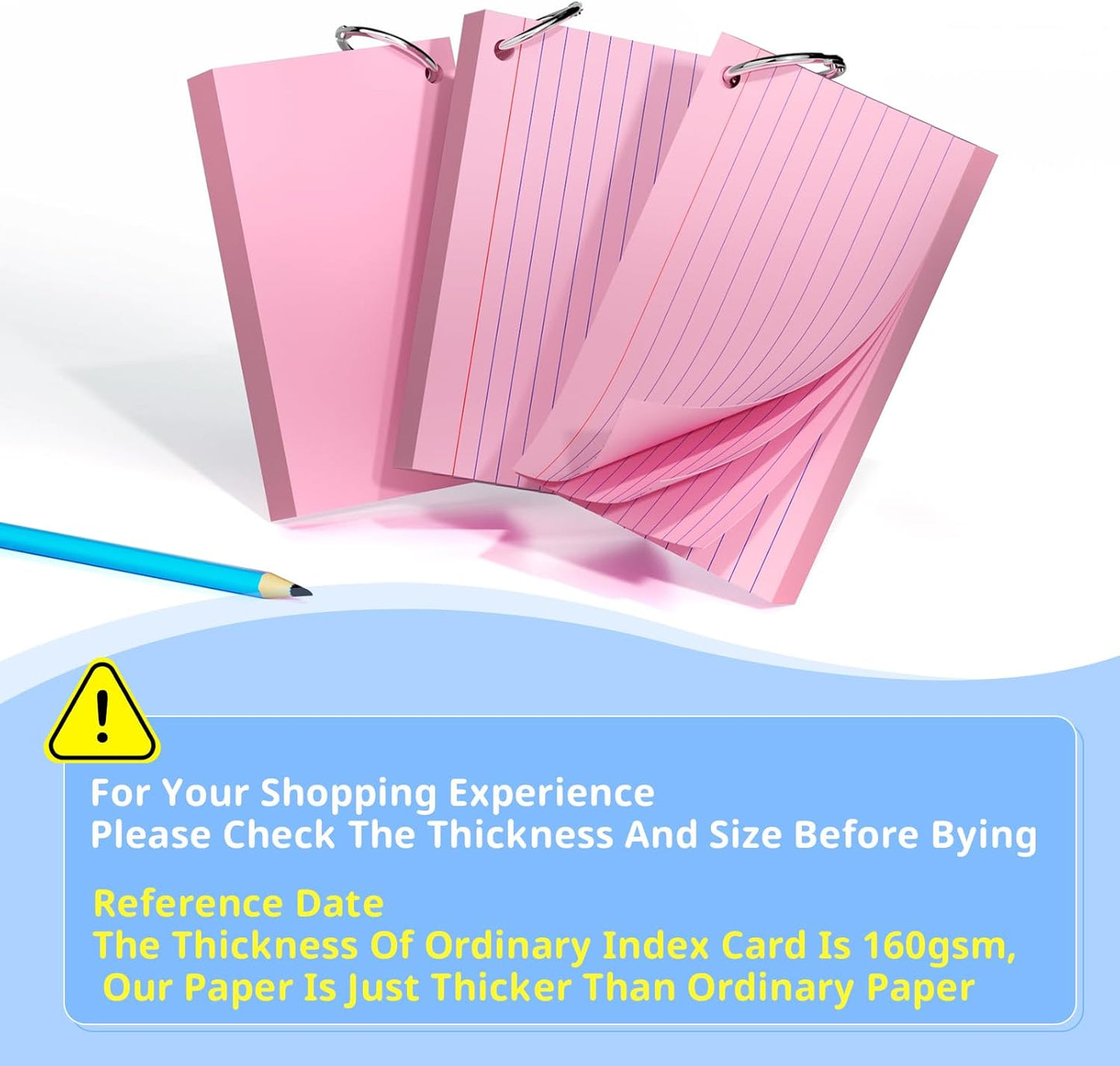Index Cards 3x5 Inches, 300 PCS, Colored Flash Cards With Ring, Punched Lined Study Card Ruled Flashcards Notecards, Ruled Front And Blank Back, Note Card for School, College And Home
