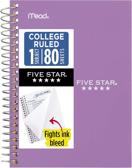 Five Star Spiral Notebook, 1 Subject, College Ruled Paper, 4-3/8" x 7", Personal Size, 80 Sheets, Fights Ink Bleed, Water Resistant Cover, Seaglass Green (450048CH1-ECM)