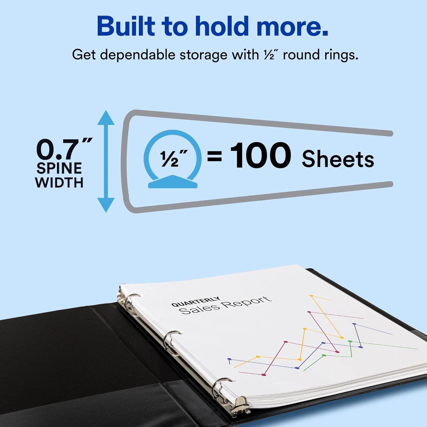 Avery Standard View 3 Ring Binder, 0.5" Round Rings, 100-Sheet Capacity, 0.7 Inch Wide Spine, 1 Black Binder, Ideal for Lightweight Organization and Occasional Referencing (05751)