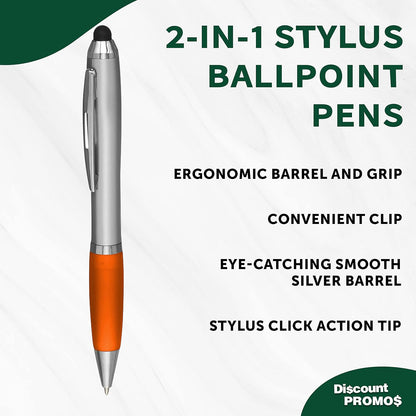 DISCOUNT PROMOS Custom Stylus Ballpoint Pens Set of 10/50/100, Personalized Bulk Pack - Black Ink, Great for Office, School, Business, Tradeshows, Events - Purple