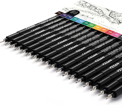 YISAN Drawing Art Pens,Micro Fineliner Pens,Fine Tip Manga Markers for Artist Sketch Technical,Black,12 Set,902195