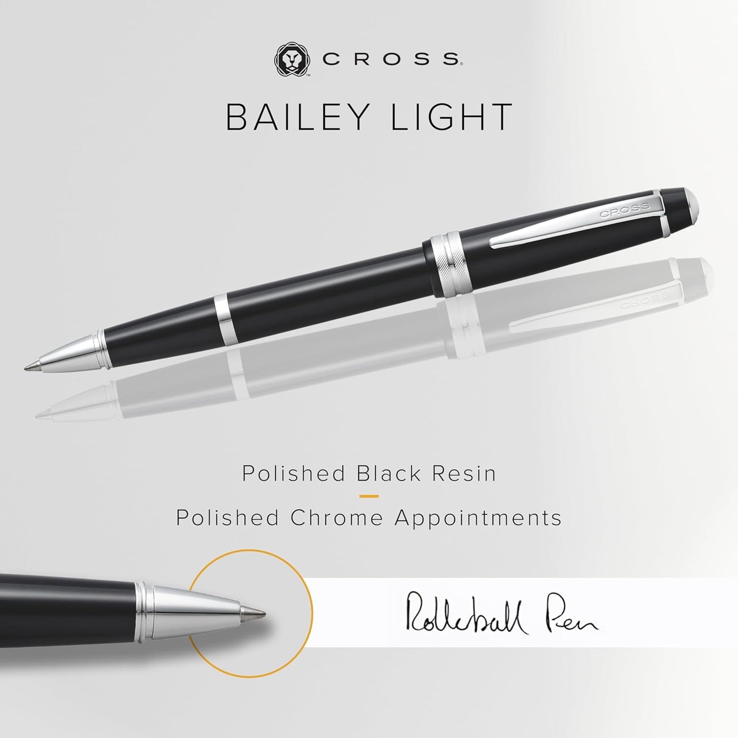 Cross Bailey Light Polished Blue Resin Rollerball Pen - Professional Pen for Effortless Writing - Journaling, Note-Taking & More - Black Ink - Easy Handling - Includes Gift Box