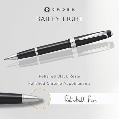 Cross Bailey Light Polished Blue Resin Rollerball Pen - Professional Pen for Effortless Writing - Journaling, Note-Taking & More - Black Ink - Easy Handling - Includes Gift Box