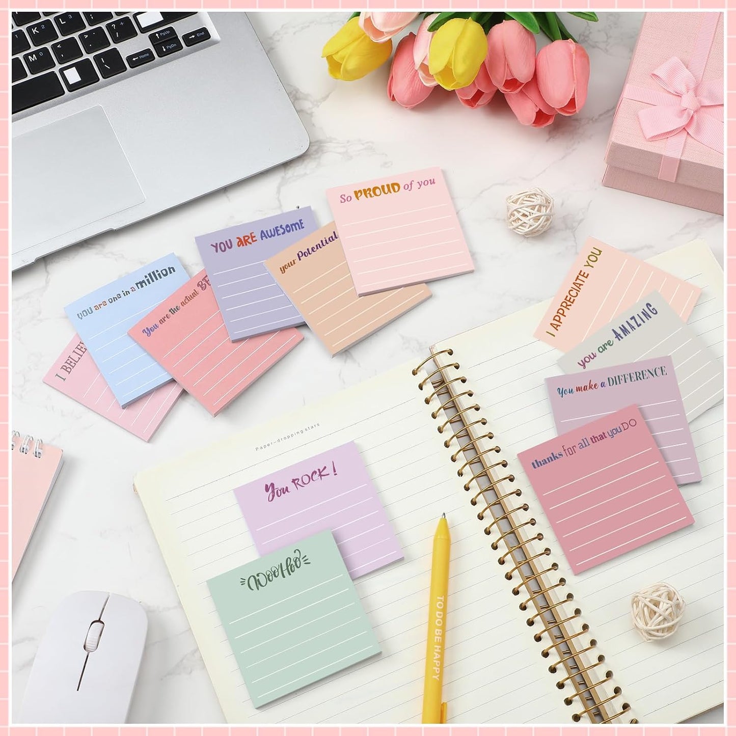 Yinder 48 Pcs Inspirational Sticky Notes Cute Motivational Sticky Notes Pad End of Year Employee Appreciation Gifts Bulk for Teacher Nurse Coworkers Office Supplies 3 x 3'' (Thank You,Dark Color)