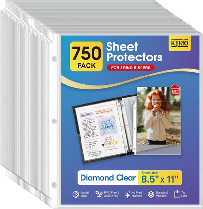 KTRIO Sheet Protectors 8.5 x 11 Inch, Clear Top Loading Page Protectors for 3 Ring Binder, Polypropylene Plastic Sleeves, Letter Size Document Protectors, Office & Home, 50 Pack