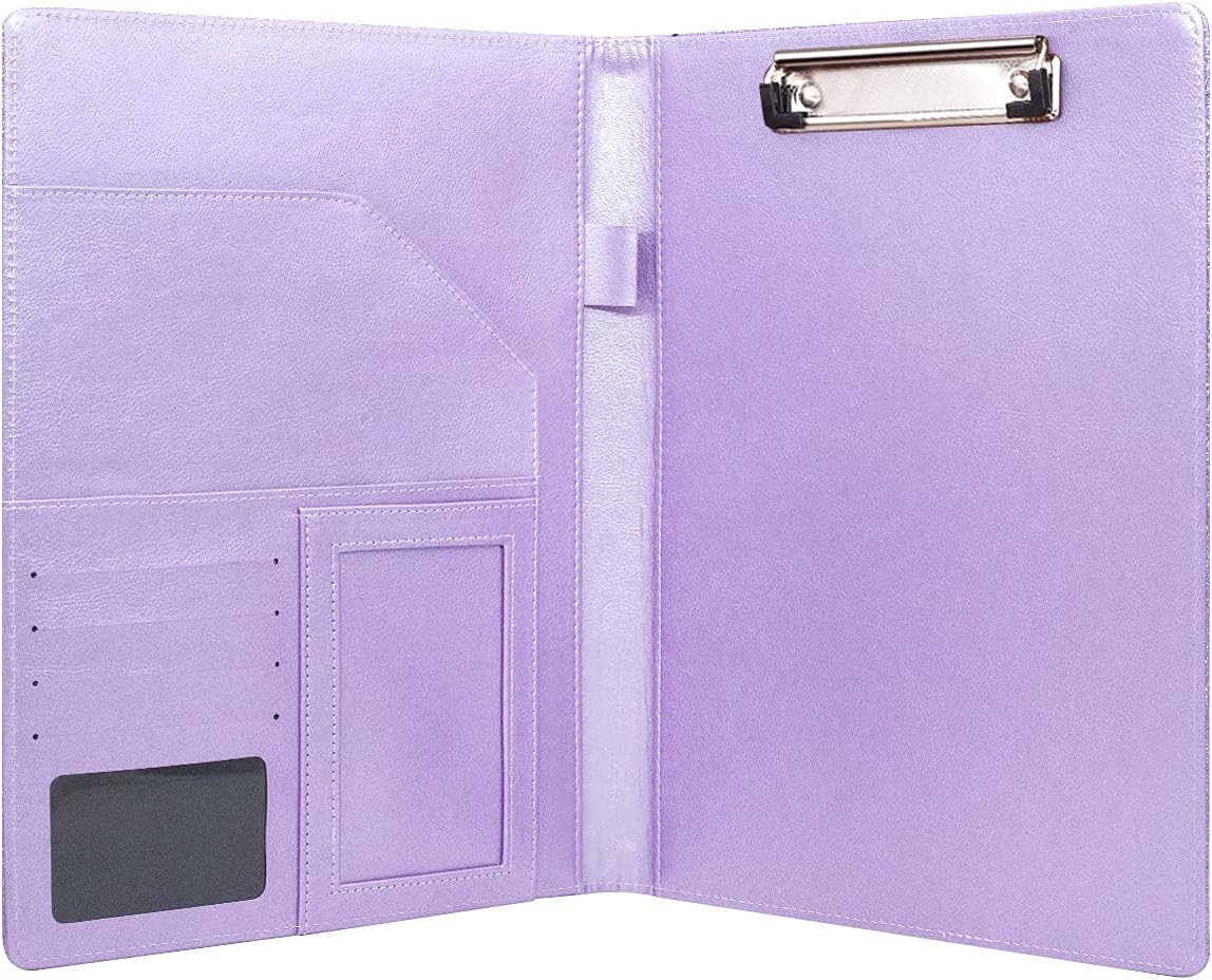 WAVEYU Resume Portfolio Folder, Padfolio Clipboard, Writing Portfolio Leather Clipboard with Cover for Legal Pad Holder Letter Size A4 for Business Conference Notepad Clip Boards, Purple