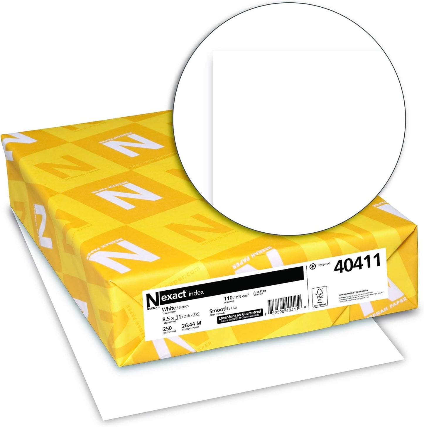 Neenah Exact Index Cardstock, 8.5" x 11", 110 lb/199 gsm, White, 94 Brightness, 2000 Sheets (40411)
