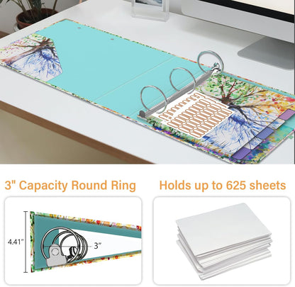 3 Ring Binder 3 Inch Ring, Three Ring Binders for Letter Size 11" x 8.5" with 6-Tab Dividers, 2 Pockets, Binder with Clip for School and Office Supplies-Wild Flowers