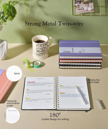 Lined Spiral Journal Notebook, A5 Hardcover Spiral Journals for Women Men, 150 Numbered Pages Spiral Bound Notebook, 100 GSM College Ruled Notebooks for Work, Note Taking 5.75" x 8.38", Olive Green